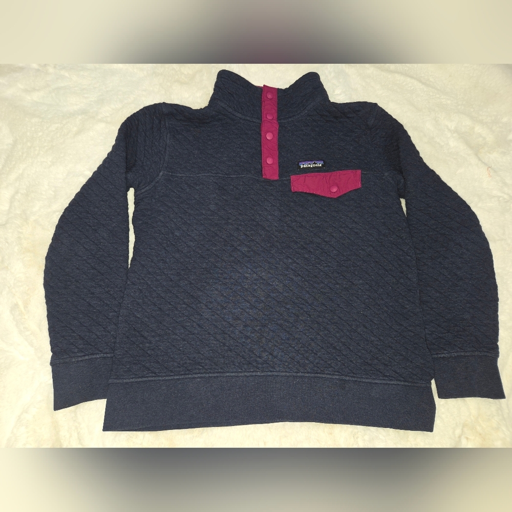 Patagonia Organic Cotton Quilt Snap-T Pullover Sweater Women's Small Navy Blue